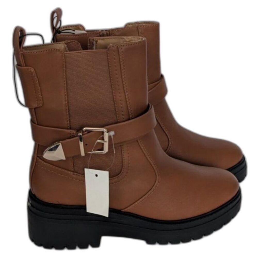 Falls Creek Women’s Bailey Cognac Fashion Combat Boot with Buckle Size 9.5M
